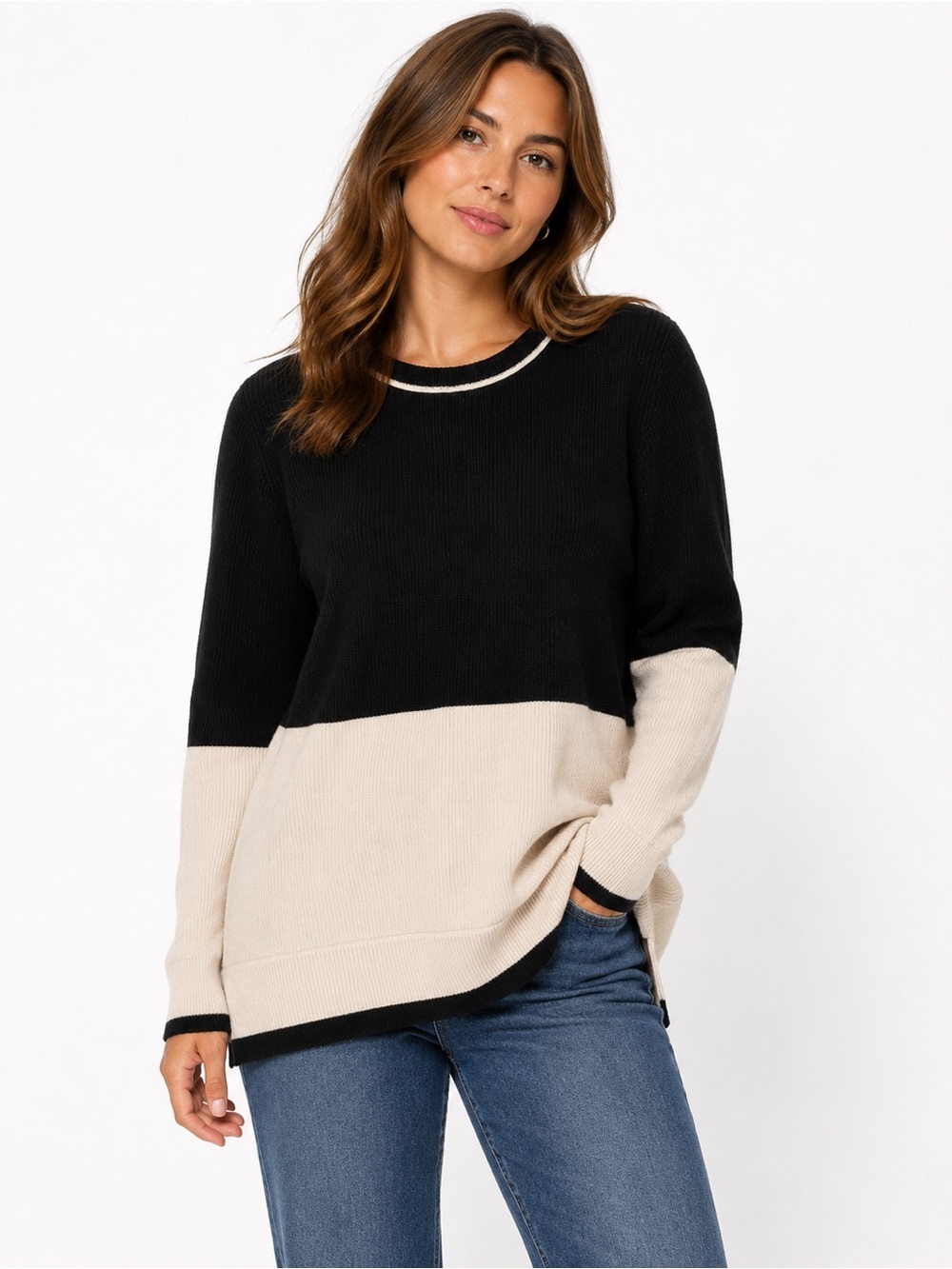 Rag & Bone/JEAN Colorblock Wool Sweater Black Ivory Size S Rib Knit
